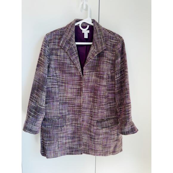 Chico's Womens Tweed Blazer Purple Size 2 (M) Longer Length Pockets Fall Fashion - Picture 10 of 10